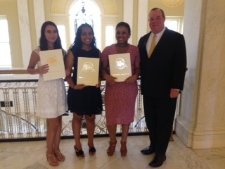 Career Academy students standing with Mayor O'Leary